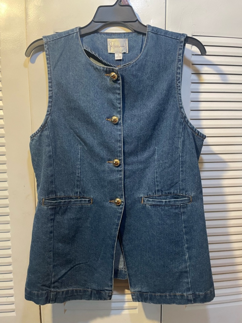 Rosewood Dark Blue Denim Vest with Gold Buttons